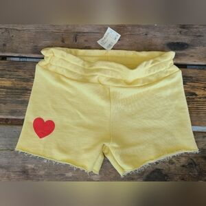 WILDFOX KIDS SZ 12Y NWT YELLOW w/ RED HEART ❤️ print soft Loose Fit sweatshorts